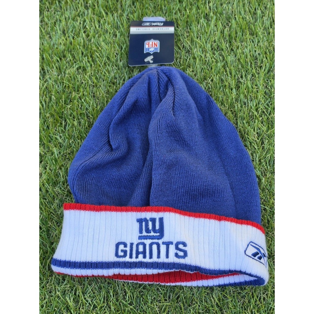 Y2K Reebok NY Giants Knit Winter Hat Beanie Adult NFL Blue White Red Cuffed NWT